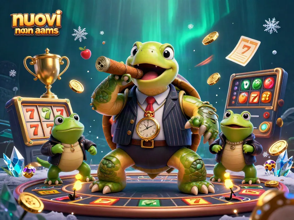 Immagine illustrativa dei nuovi casino non aams con tartaruga in abito d'epoca e simboli di gioco