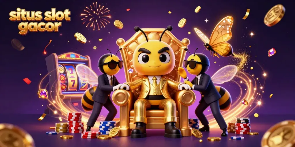 Menangkan permainan di situs slot gacor dengan bumblebee bos mafia yang dikelilingi koin berkilauan.