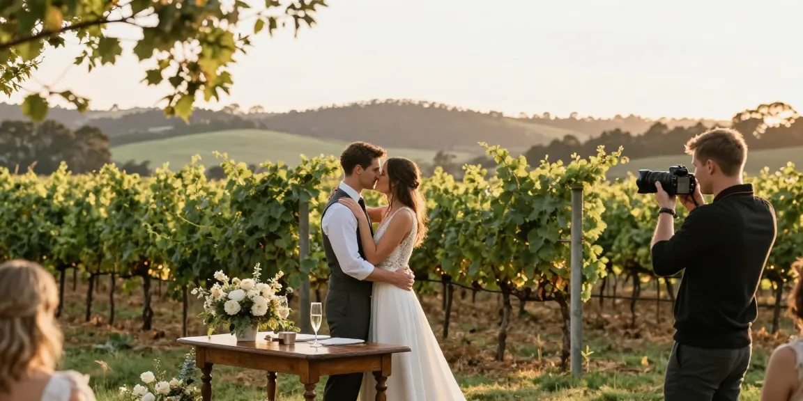 Authentic wedding photography Hunter Valley capturing a couple's intimate embrace in a vineyard at golden hour.