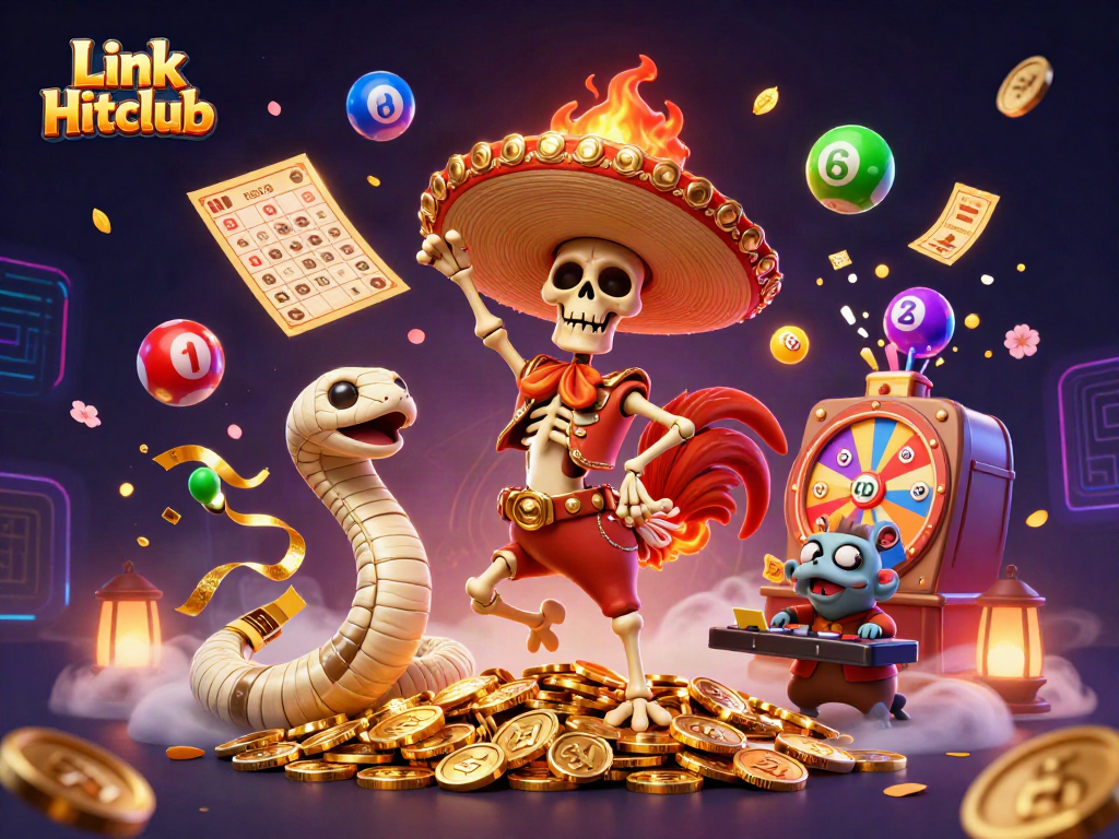 Win big with Link Hitclub in an exciting 3D casino scene featuring fun characters and colorful game elements.
