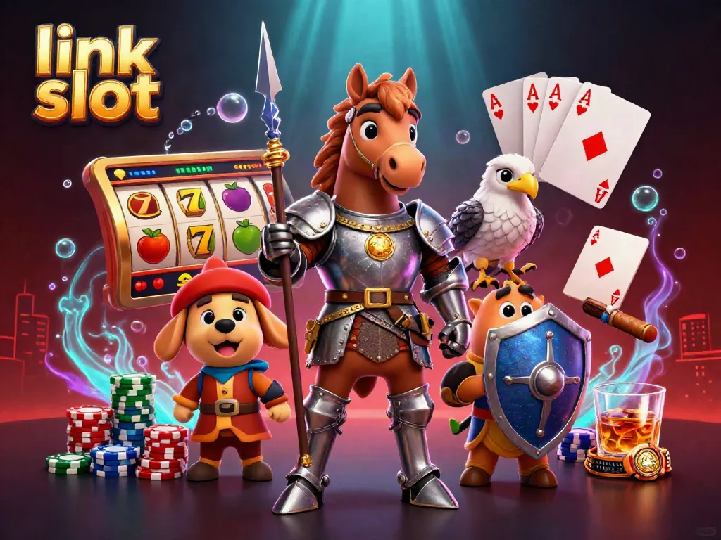Gambarkan link slot dengan slot cepat, karakter ksatria dan squire dalam suasana permainan.