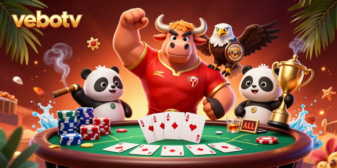 Engage with vebotv and win big with a vibrant casino-themed scene featuring a bull mascot and more.