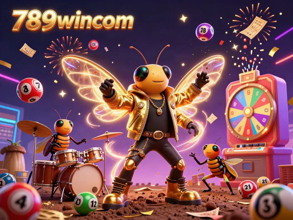 Experience the thrill of gaming with 789wincom's dynamic lottery scene featuring joyful characters and exciting elements.