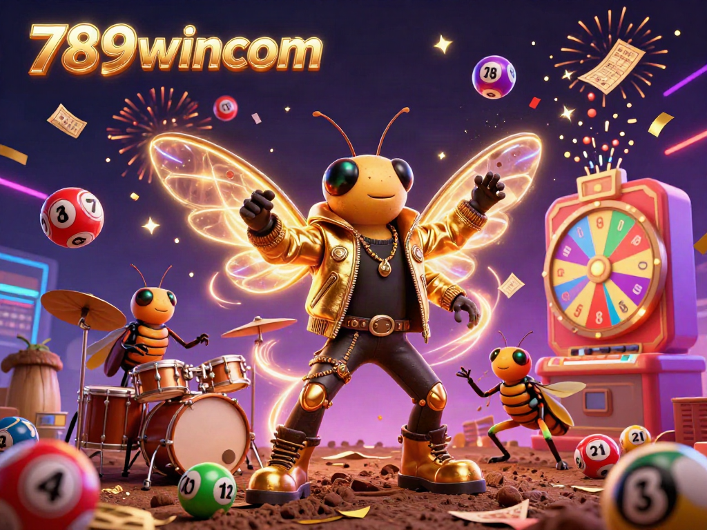 Experience the thrill of gaming with 789wincom's dynamic lottery scene featuring joyful characters and exciting elements.