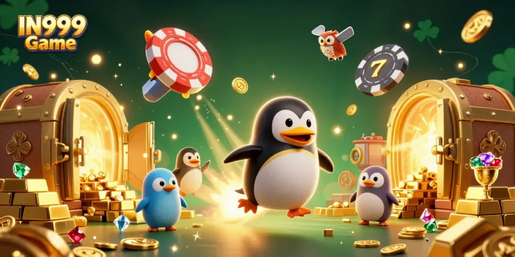 Ride the excitement of the IN999 Game with a vibrant casino-themed 3D illustration.