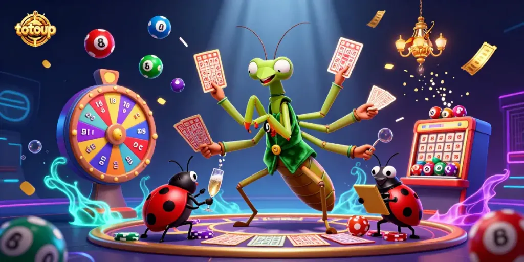 Experience the thrill of gaming at totoup with dynamic lottery actions and colorful casino elements.