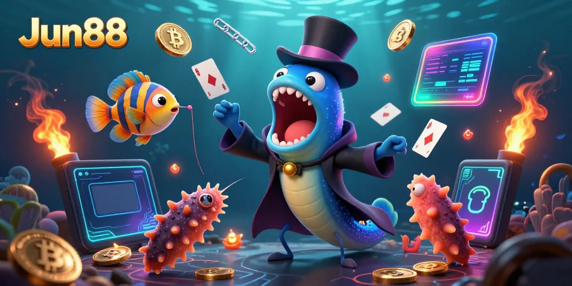 Experience exciting card tricks at Jun88 with engaging characters and neon casino elements.