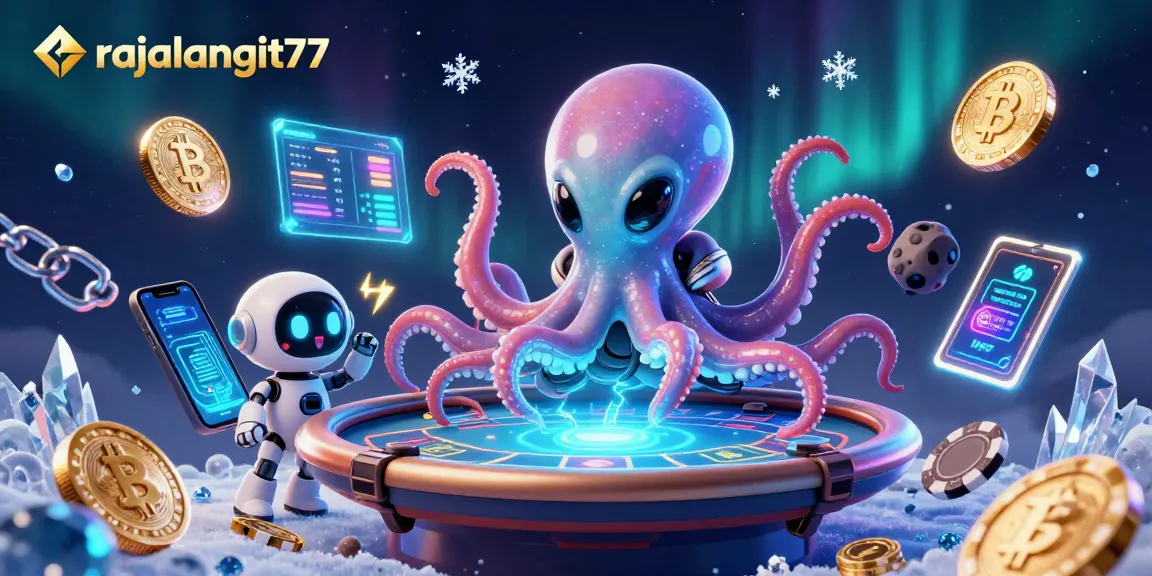 Permainan rajalangit77 dengan alien gurita, robot dan chip poker berputar dalam ruang angkasa