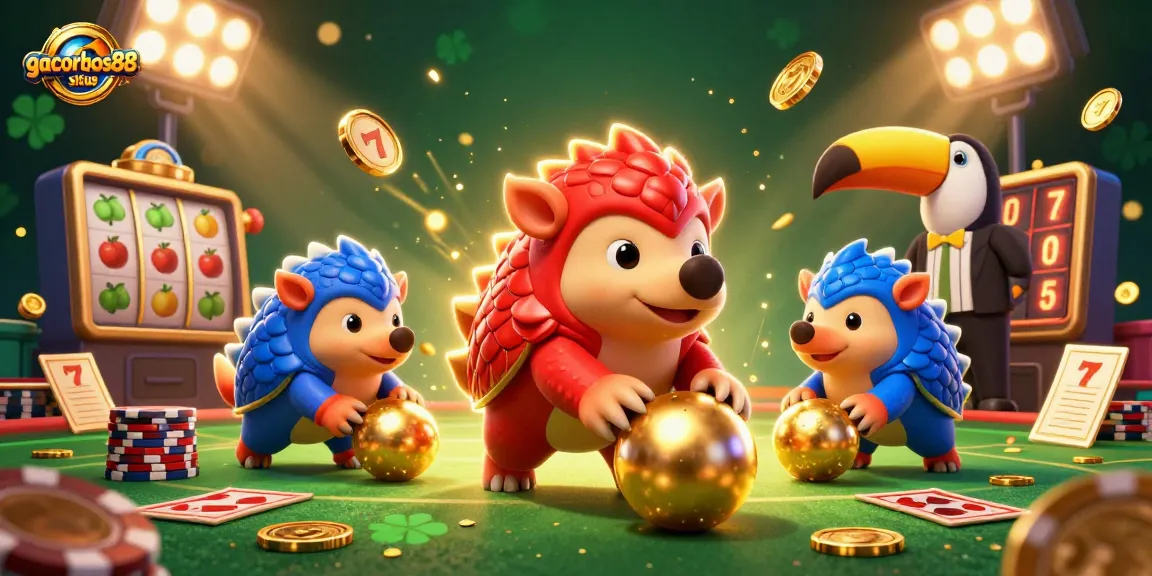 Experience thrilling gameplay at gacorbos88 situs with competitive pangolins in a vibrant casino scene.
