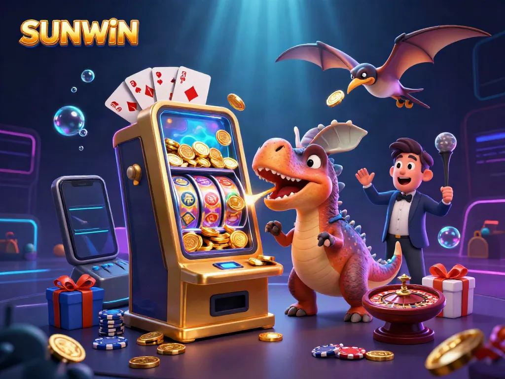 Experience big wins at SUNWIN with a cartoon pachycephalosaurus hitting a jackpot!