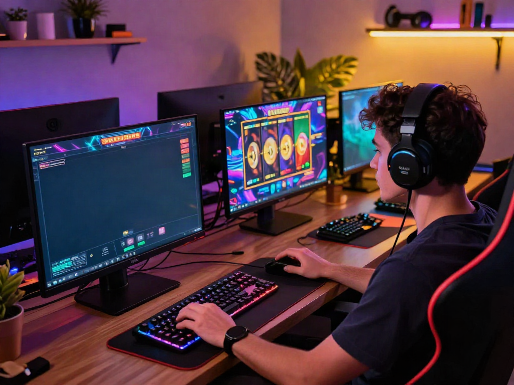 Player enjoying a thrilling slot gacor experience on a vibrant gaming setup.