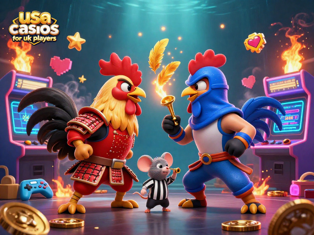 Engage with top usa casinos for uk players showcasing vibrant gaming action featuring roosters in combat.