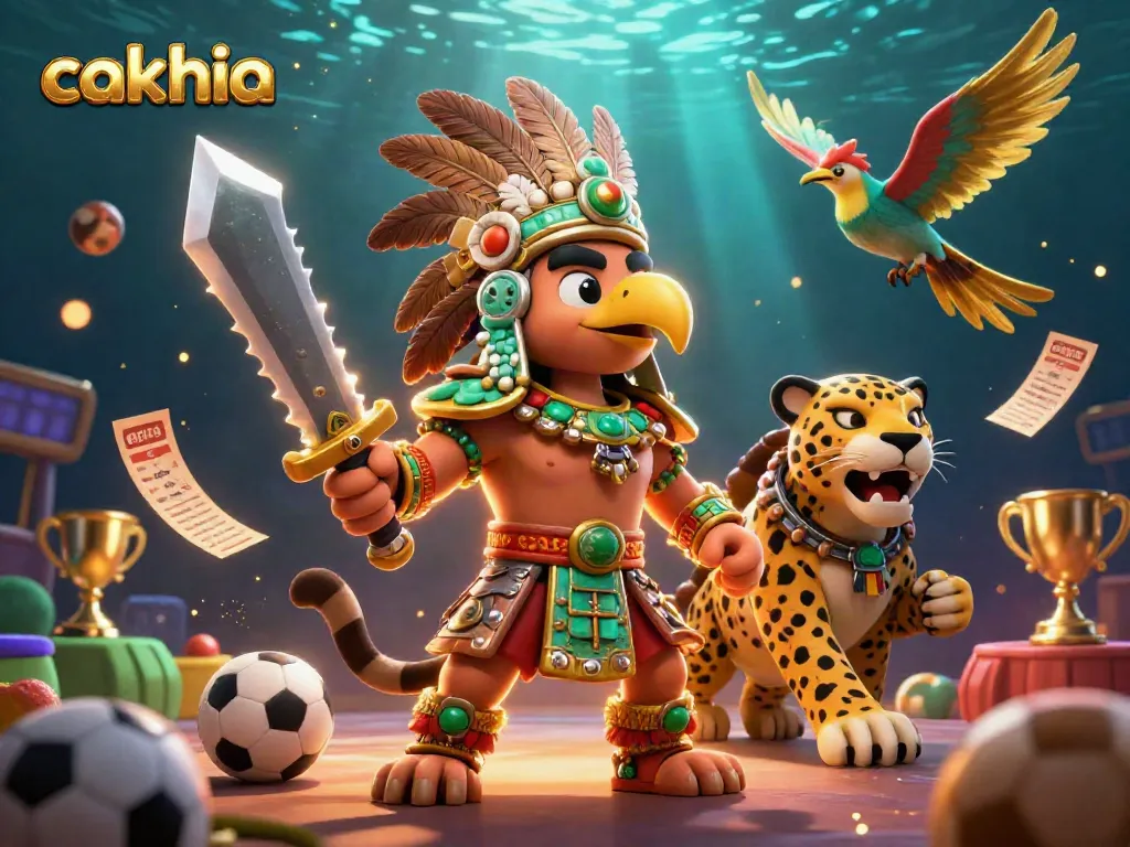 Cakhia sports betting scene with Aztec warriors and vibrant game elements for engaging gameplay.