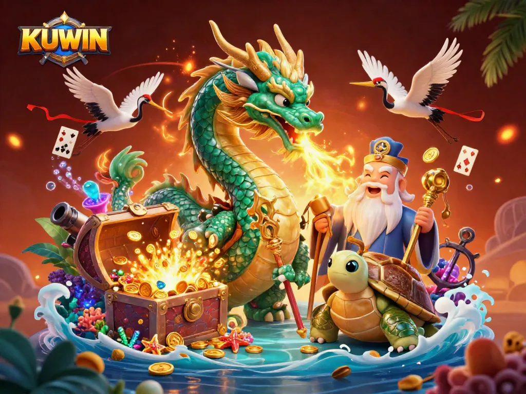 Engage in thrilling gameplay at KUWIN with vibrant fantasy elements illustrating casino excitement.