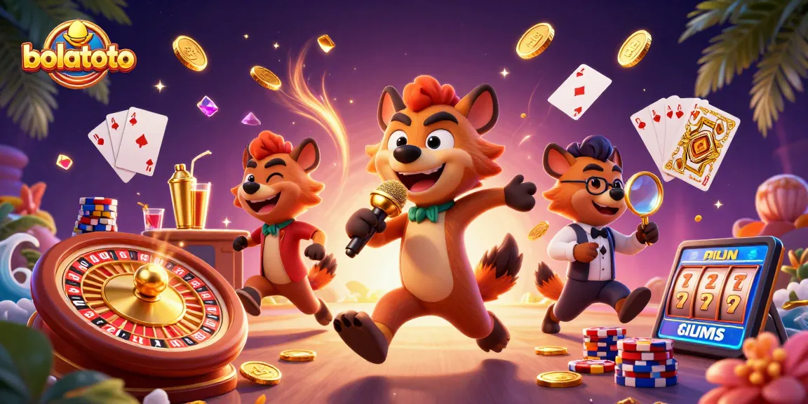 Experience bolatoto's vibrant comedy casino with lively hyenas, sparkling gems, and thrilling games.