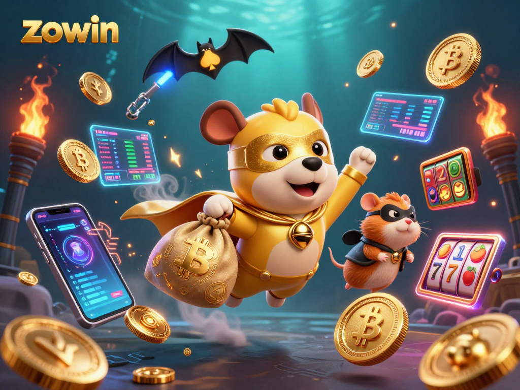 Watch Zowin's superhero dog protect winnings with gold coins in an action-packed casino scene.