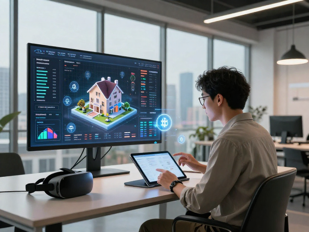 Exploring the innovative connection between rokok88 and virtual real estate in a modern office.