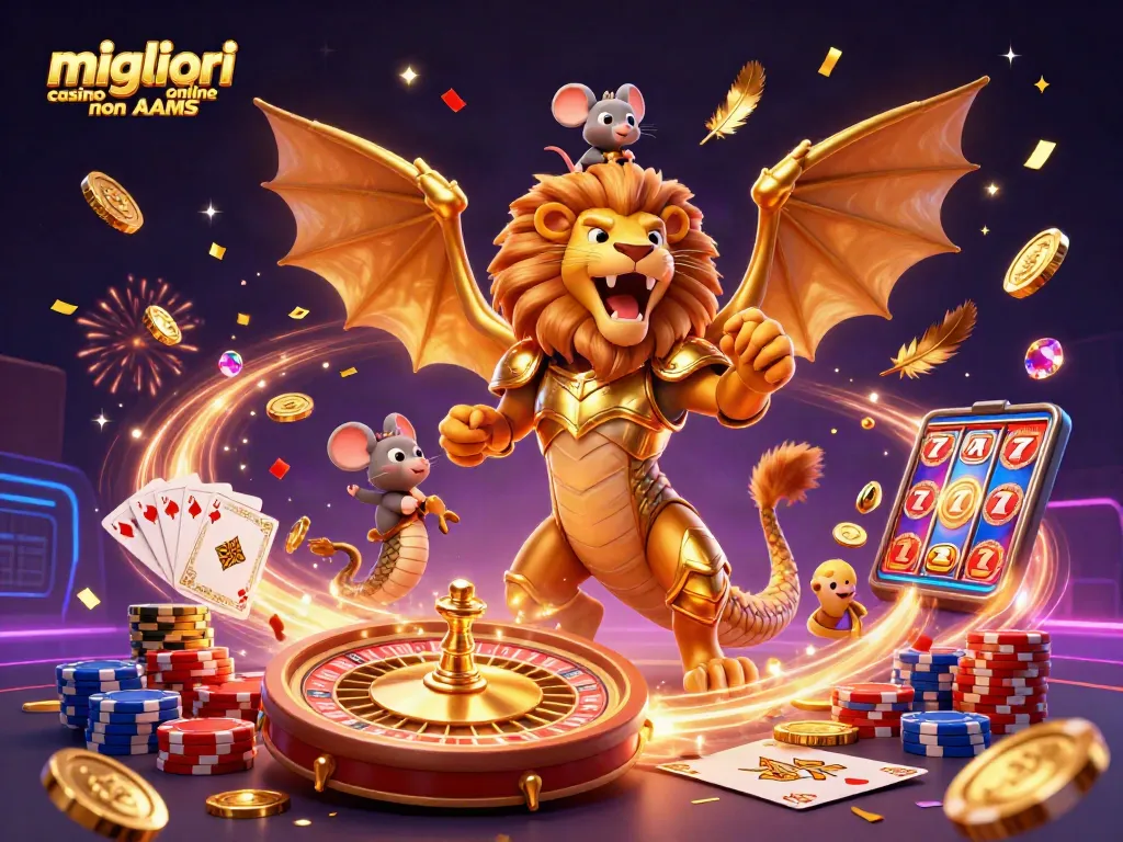 Visualizza i migliori casinò online non AAMS con giochi e bonus ricchi in un'illustrazione vivace