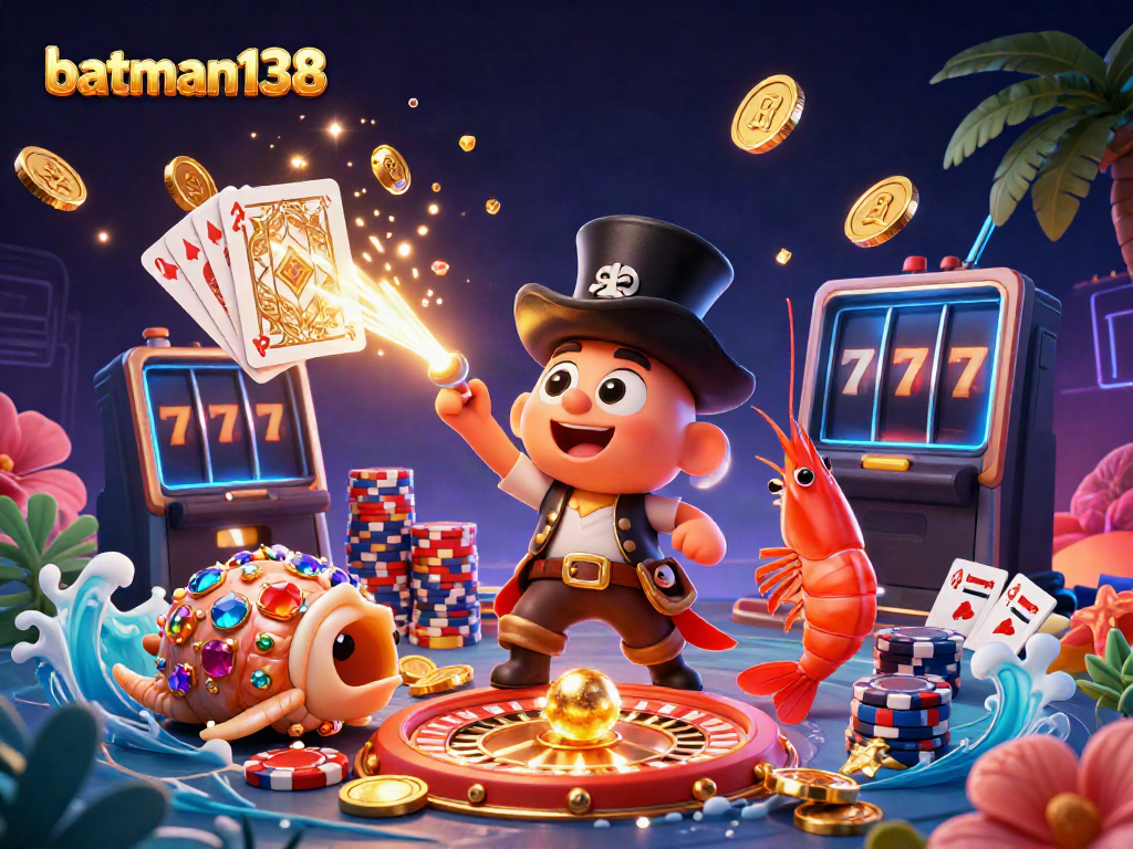 Engage with batman138's immersive experience with a 3D anglerfish luring golden coins and treasure elements