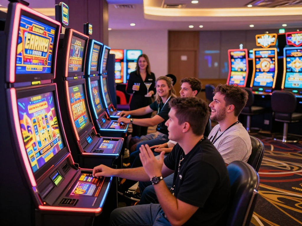Pengalaman bermain slot gacor yang menarik di kasino modern dengan mesin slot berwarna cerah.