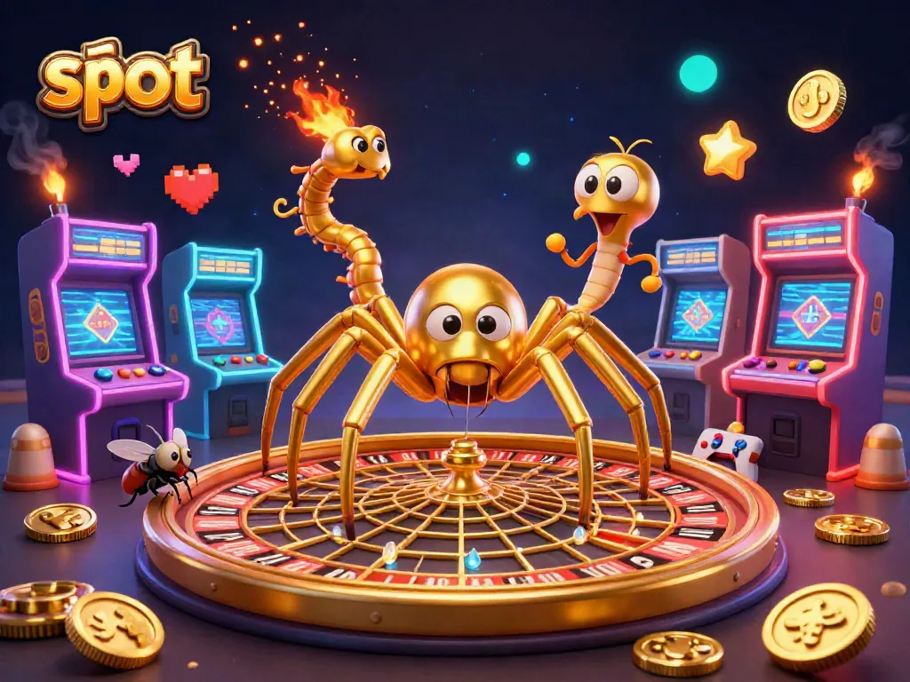 Slot memikat dengan laba-laba emas dalam roulette dan serangga bertaruh di kasino.