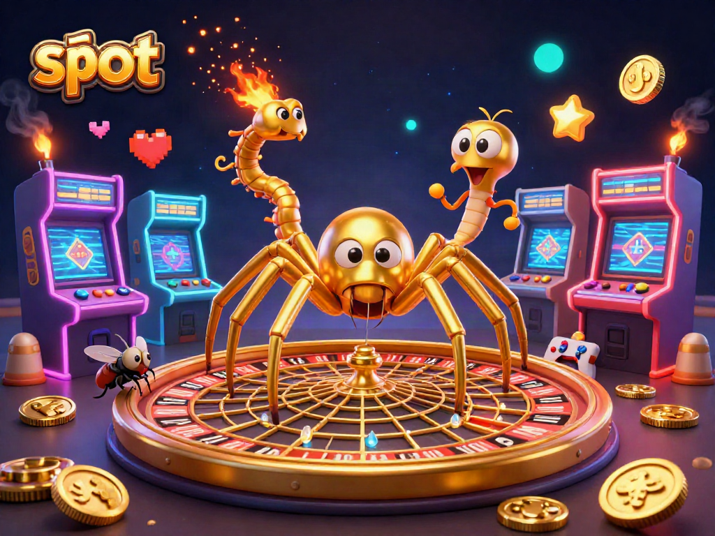 Slot memikat dengan laba-laba emas dalam roulette dan serangga bertaruh di kasino.
