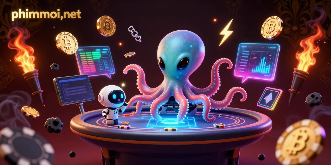 Engage with vibrant gaming at phimmoi,net with an alien octopus dealing cards in a casino