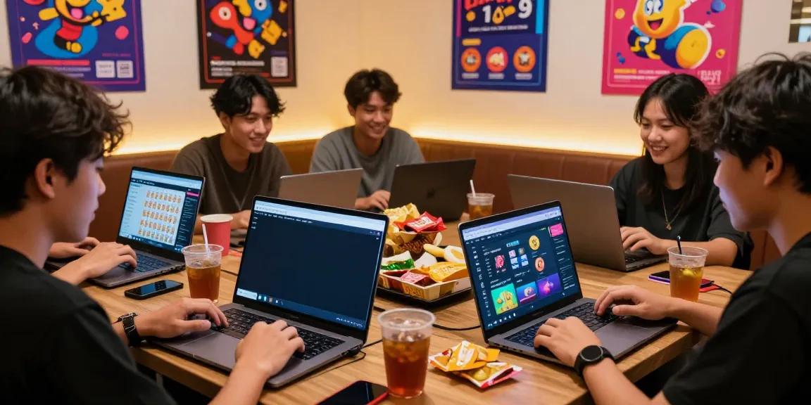 Platform interaktif Dewatogel dengan pemain bersosialisasi dan hasil togel yang ditampilkan di layar.