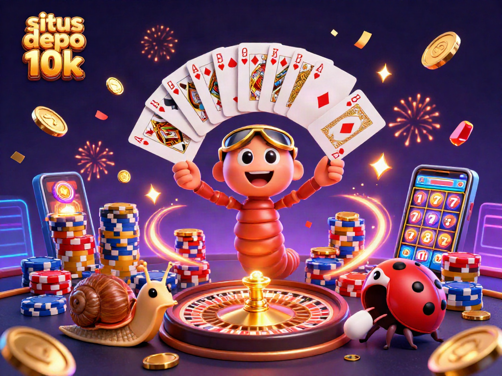 Experience action at situs depo 10k with a colorful casino scene packed with excitement and winnings.