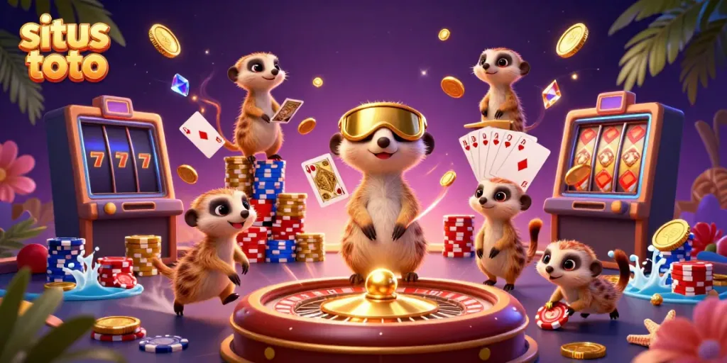 Engaging scene depicting a meerkat casino, capturing the excitement of situs toto gaming.