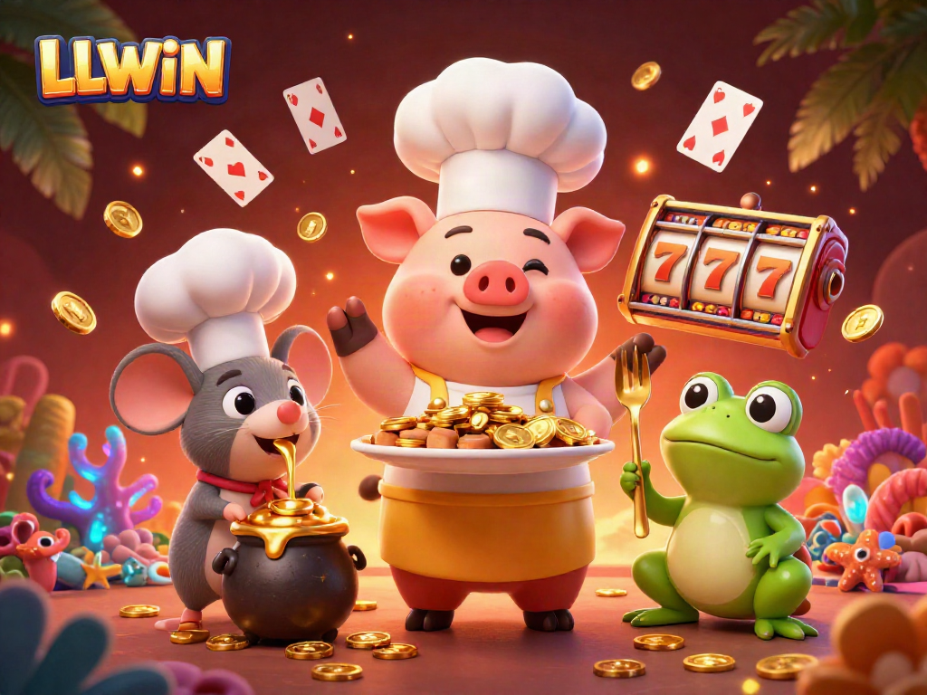 Experience the thrilling collection of casino games at LLWIN with a vibrant illustration full of engaging elements.