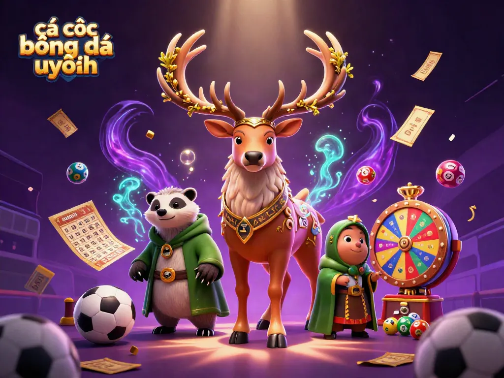 Cá cược bóng đá uy tín cùng hình ảnh sôi nổi của hươu Celtic và gấu thông thái trong khung cảnh kỳ diệu.