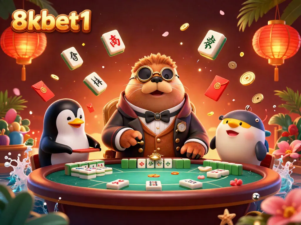 Experience thrilling gameplay at 8xbet1 with a jolly walrus and friends at an underwater poker game.