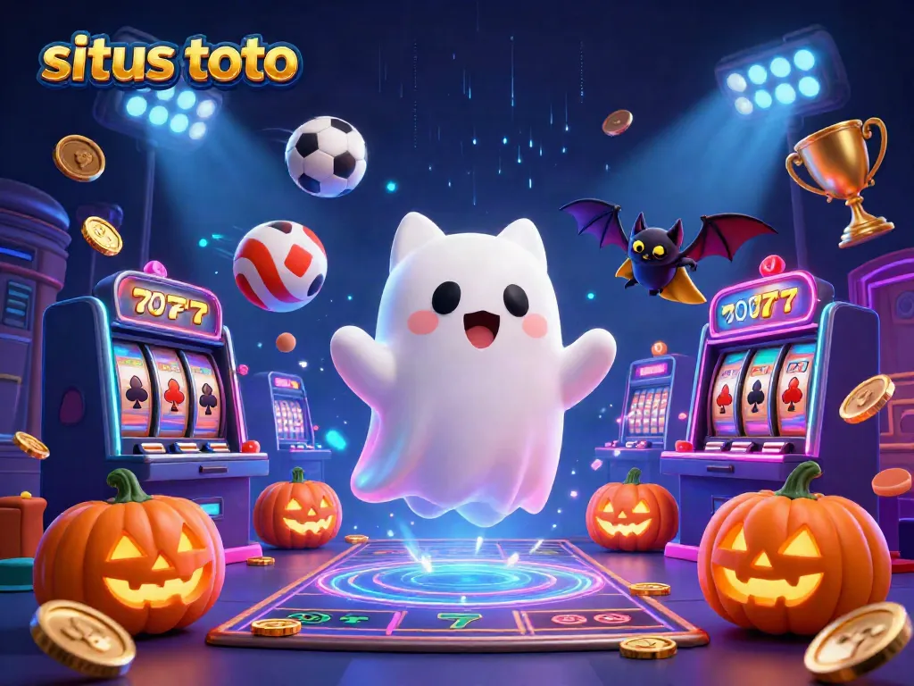 Experience the vibrant gaming world of situs toto with ghostly characters in a dynamic casino atmosphere.