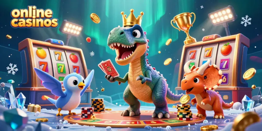 Play exciting card games in online casinos with a friendly dinosaur and charming characters.