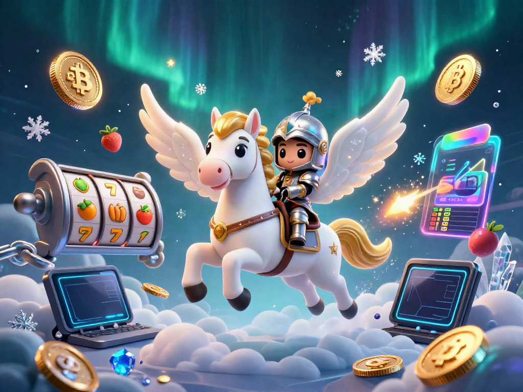 Slot gacor dan simbol keberuntungan menghiasi gambar karakter berkuda, memberikan pengalaman kasino yang menarik.