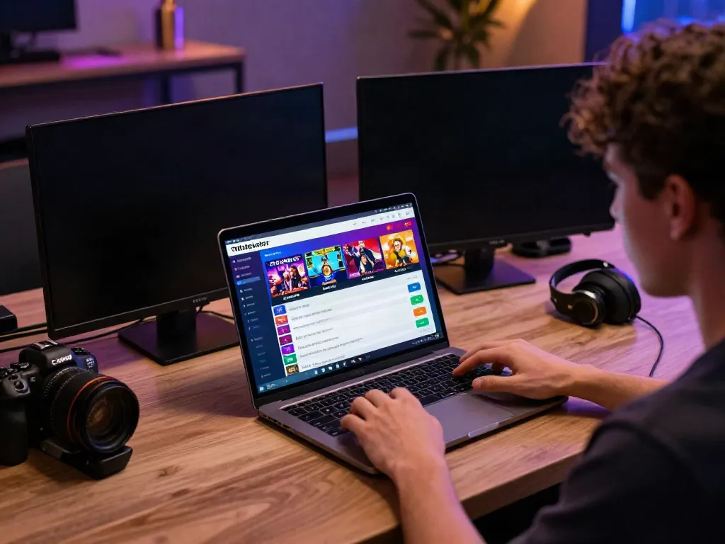 Pengguna terlibat dengan platform Totobet di laptop modern, suasana santai dan menarik.
