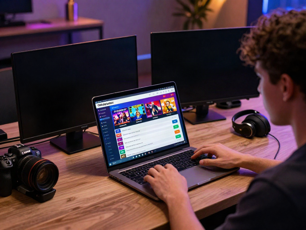 Pengguna terlibat dengan platform Totobet di laptop modern, suasana santai dan menarik.