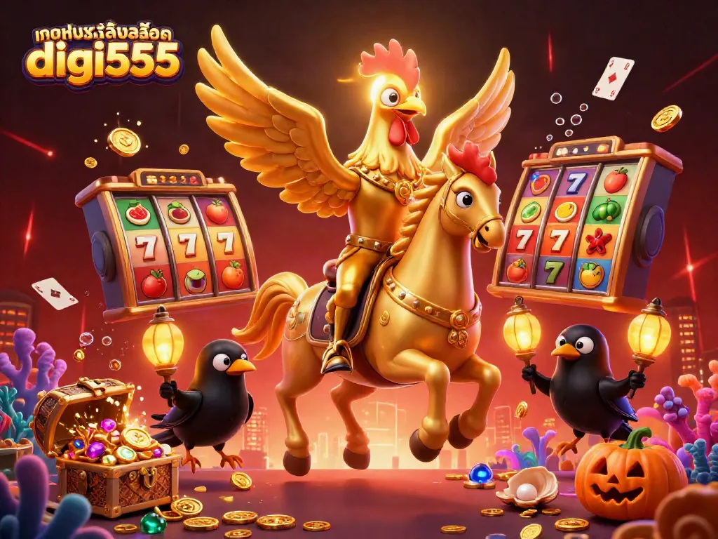 Experience exhilarating gameplay with ทดลองเล่นสล็อต digi555 featuring a golden rooster and vibrant casino elements.