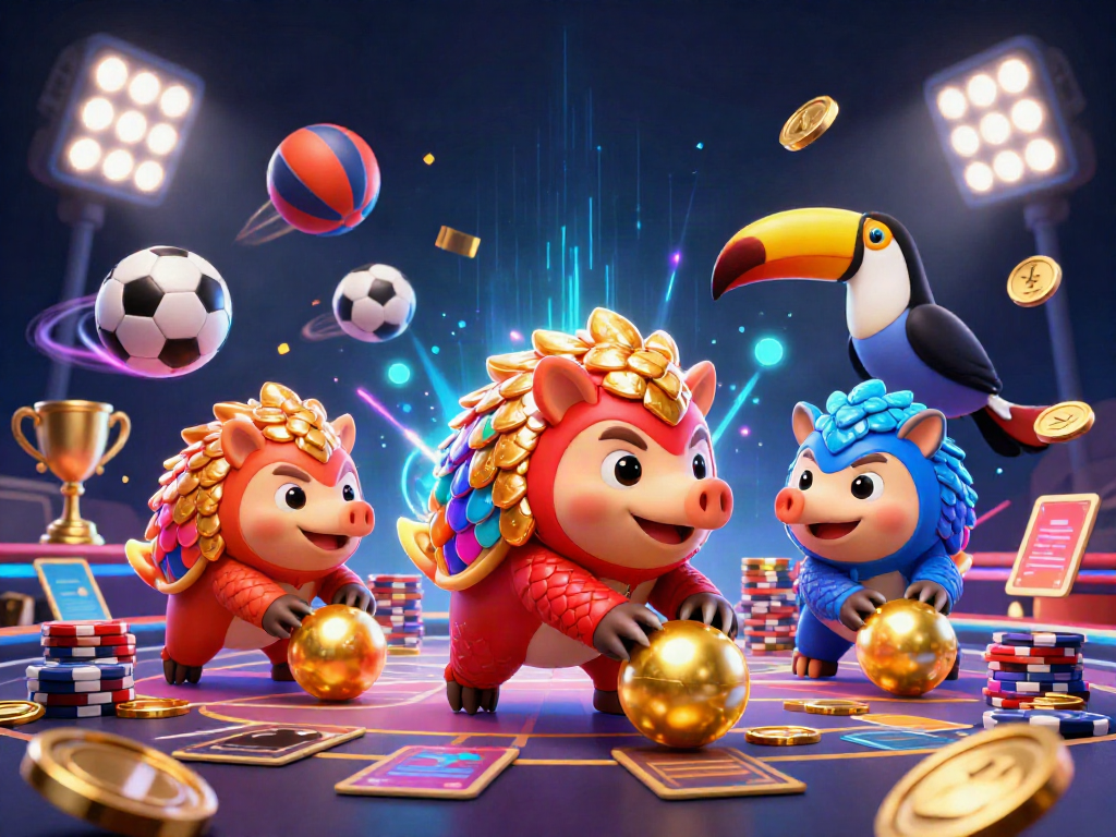 Kubet empowers players rolling towards winnings in a colorful 3D casino scene featuring competitive pangolins.