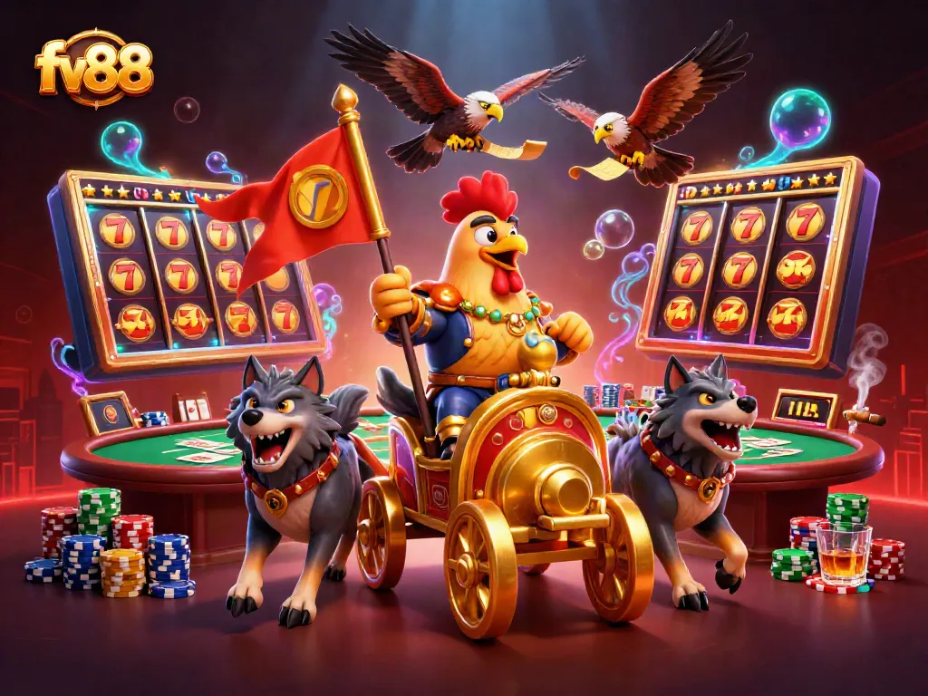 Experience thrilling gameplay with fv88 where a rooster warlord leads the way in a vibrant gaming scene.