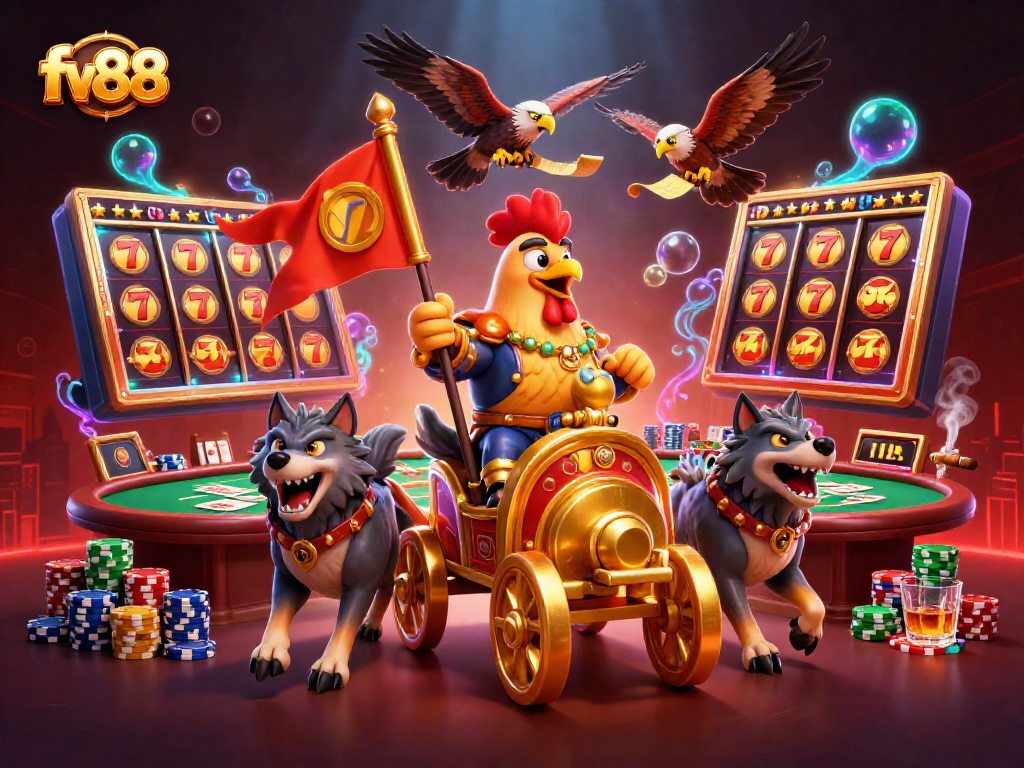 Experience thrilling gameplay with fv88 where a rooster warlord leads the way in a vibrant gaming scene.