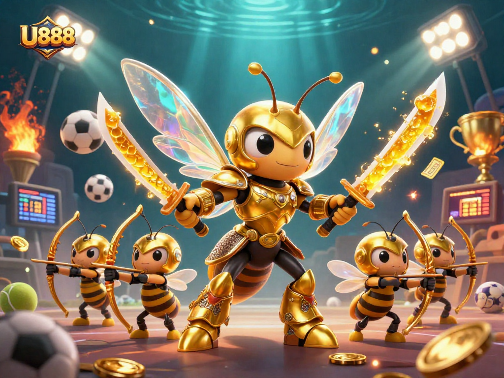 Engage in thrilling gameplay at U888 with dynamic sports elements and captivating casino illustrations.