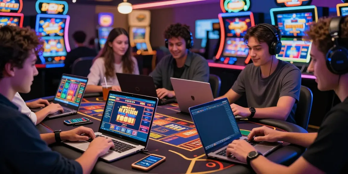 Players enjoying online casinos that accept credit cards on laptops and mobile devices in a vibrant digital environment.
