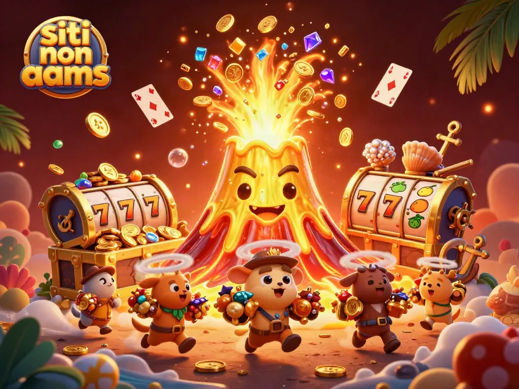 Gioca nei siti non AAMS con un vulcano dorato che erutta tesori e simboli di slot.