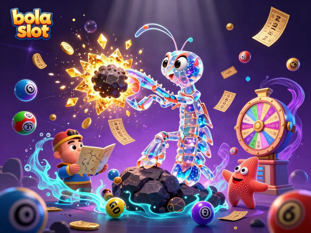 Bola slot offers interactive fun with casino elements like glowing balls and lucky characters exploding with gems.