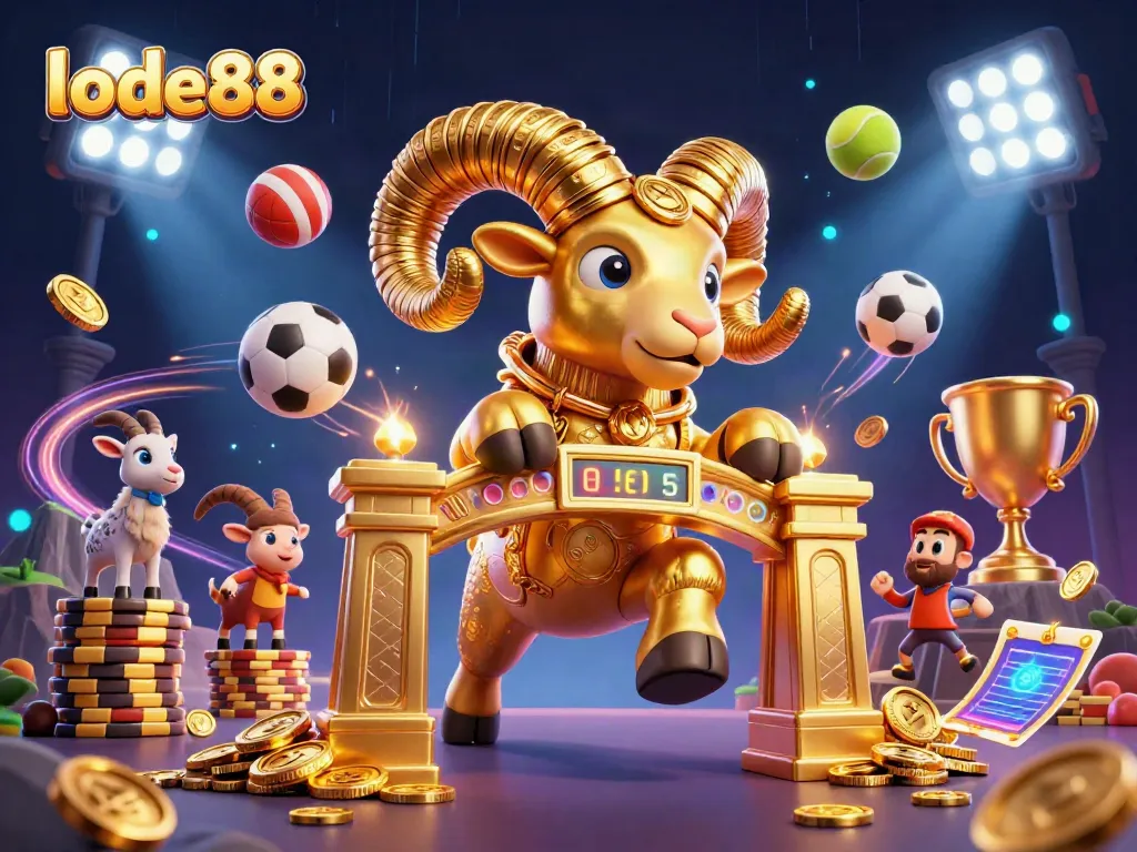 Experience thrilling sports excitement with lode88's dynamic gaming scene featuring unique golden characters.