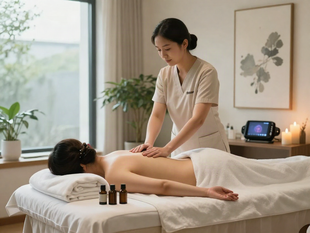 Enjoying a 양주출장마사지 session in a tranquil massage studio with relaxing ambiance.