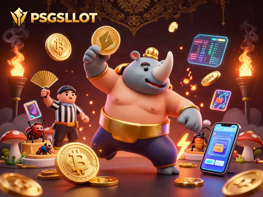 Experience the excitement of PSGSLOT with a vivid, dynamic scene of a sumo beetle champion in action.