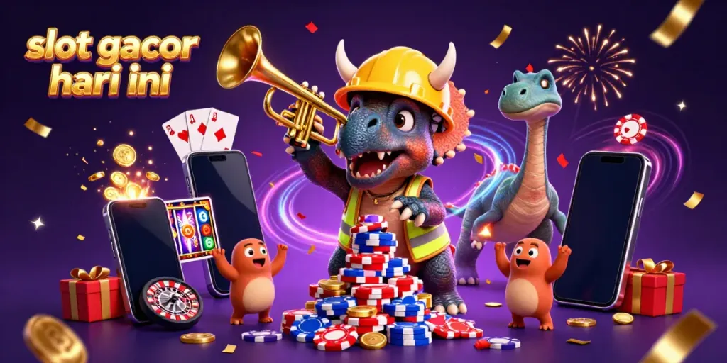 Mencicipi keseruan slot gacor hari ini dengan triceratops dan parasaurolophus merayakan kemenangan di kasino